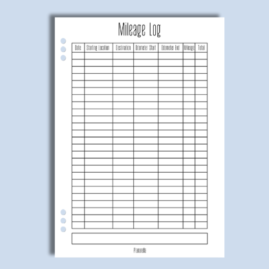 Mileage Log - Set of 20 Page Inserts