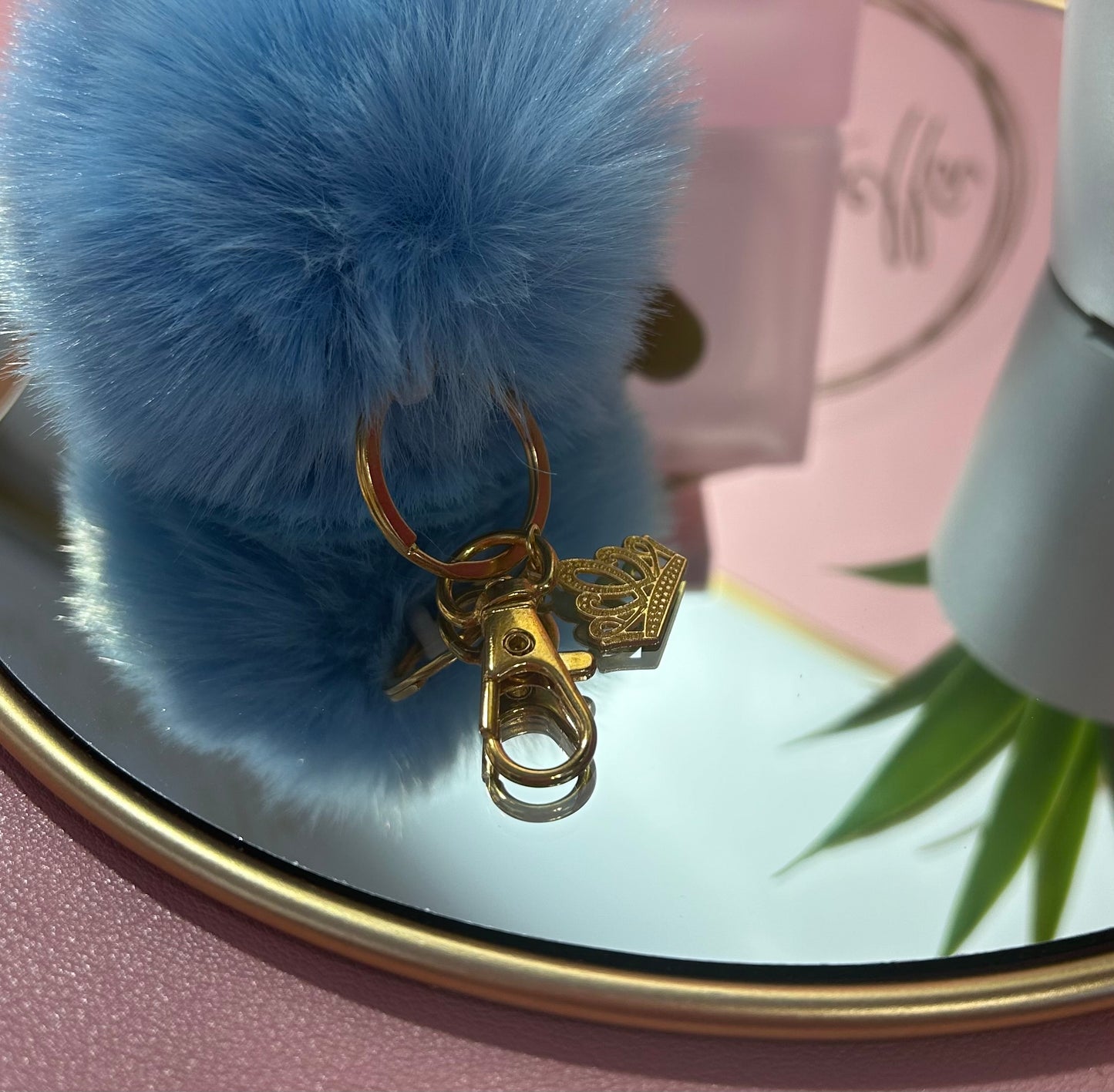 Faux Fur PomPom Key Ring - Glass Slipper