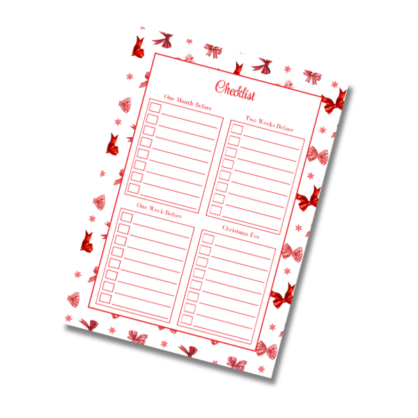 A4 Christmas Planner Refill Page Inserts - Red Bows