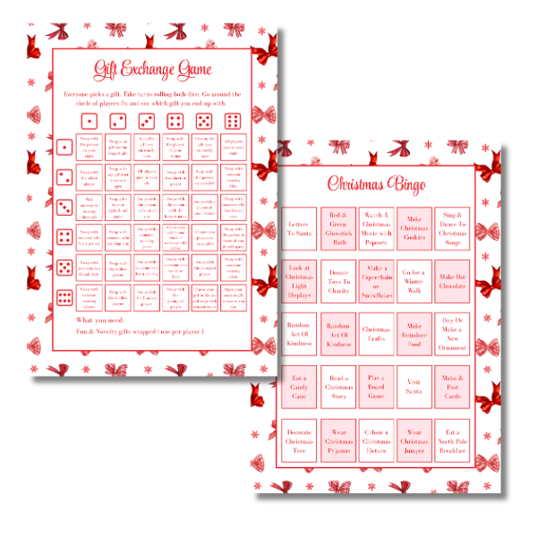 A4 Christmas Planner Refill Page Inserts - Red Bows