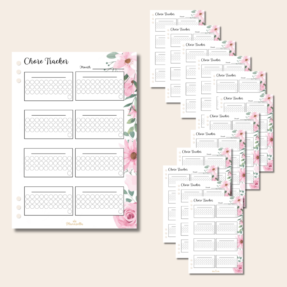 Chore Tracker - Garden Roses - Set of 12 Pages