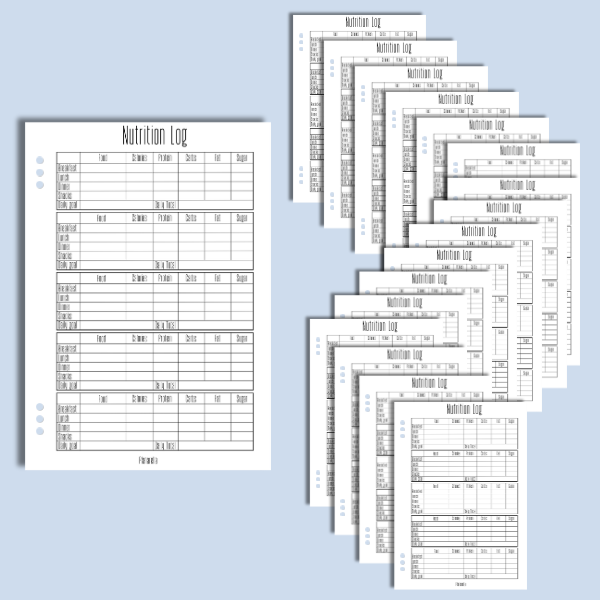 Nutrition Log - Set of 20 Page Inserts