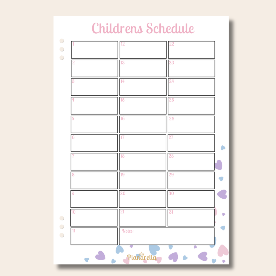 Children’s Schedule - Pastel Passion - Set of 12 Page Inserts