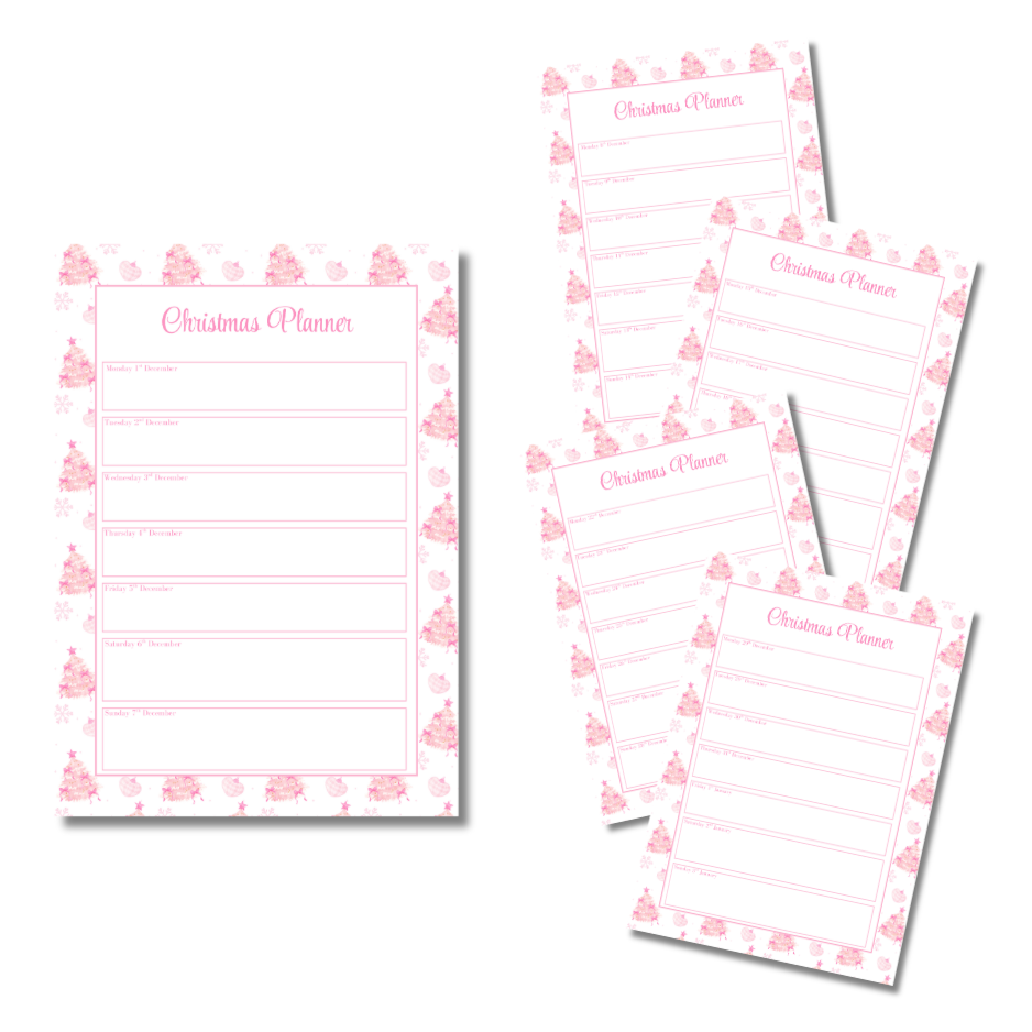 A4 Christmas Planner Refill Page Inserts - Pink Trees