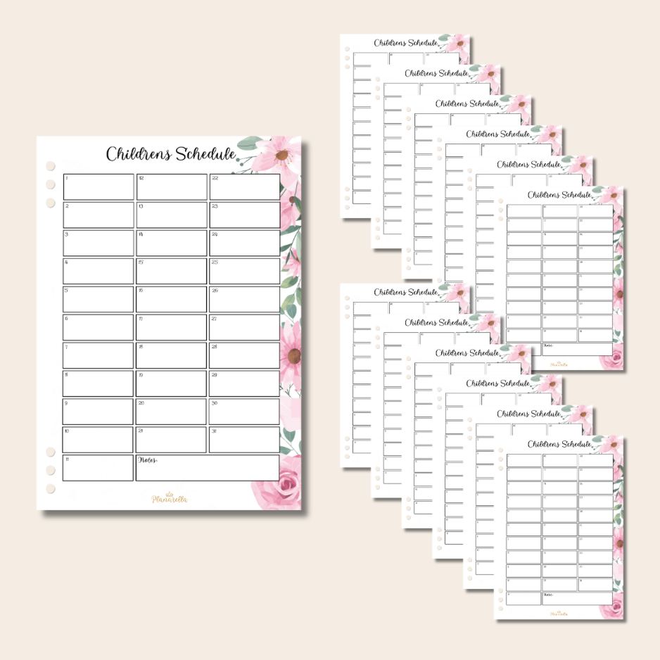 Children’s Schedule - Garden Roses - Set of 12 Page Inserts