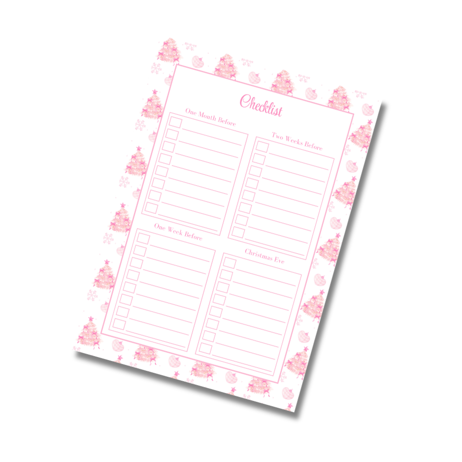 A4 Christmas Planner Refill Page Inserts - Pink Trees
