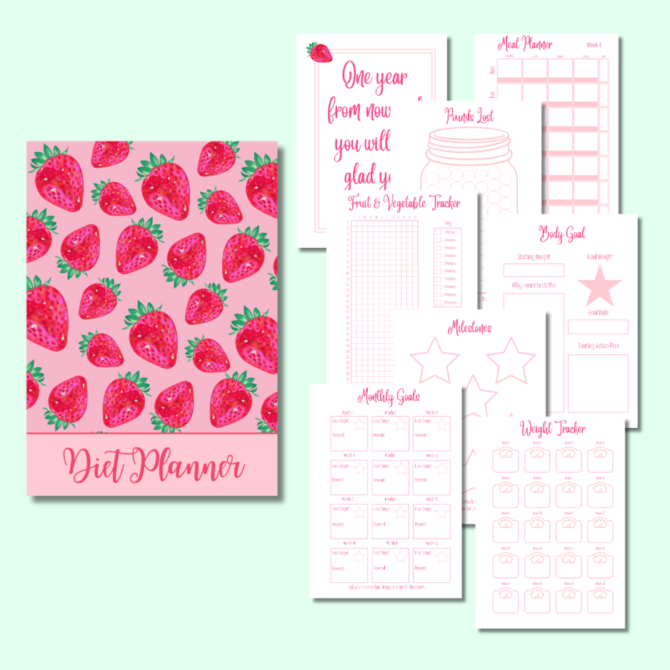 Strawberry Sparkles -Diet Planner - Page Insert Set