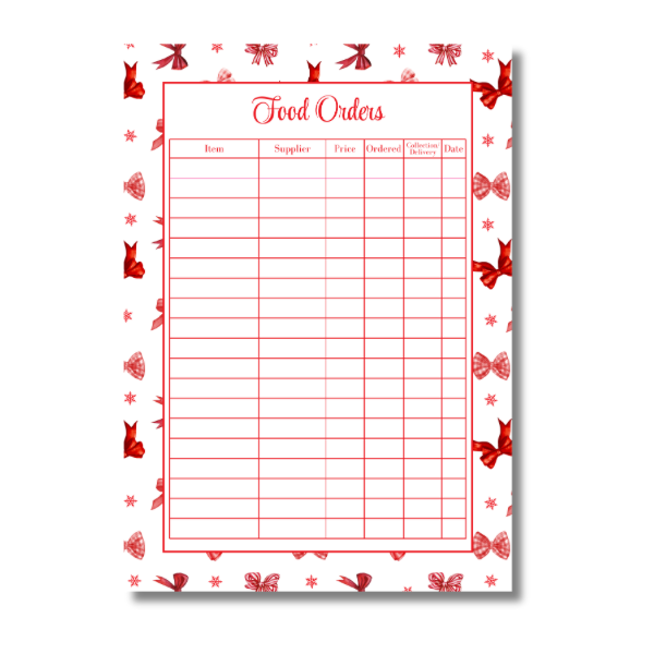 A4 Christmas Planner Refill Page Inserts - Red Bows