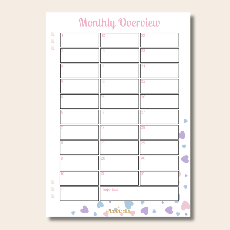 Monthly Overview - Pastel Passion - Single Page