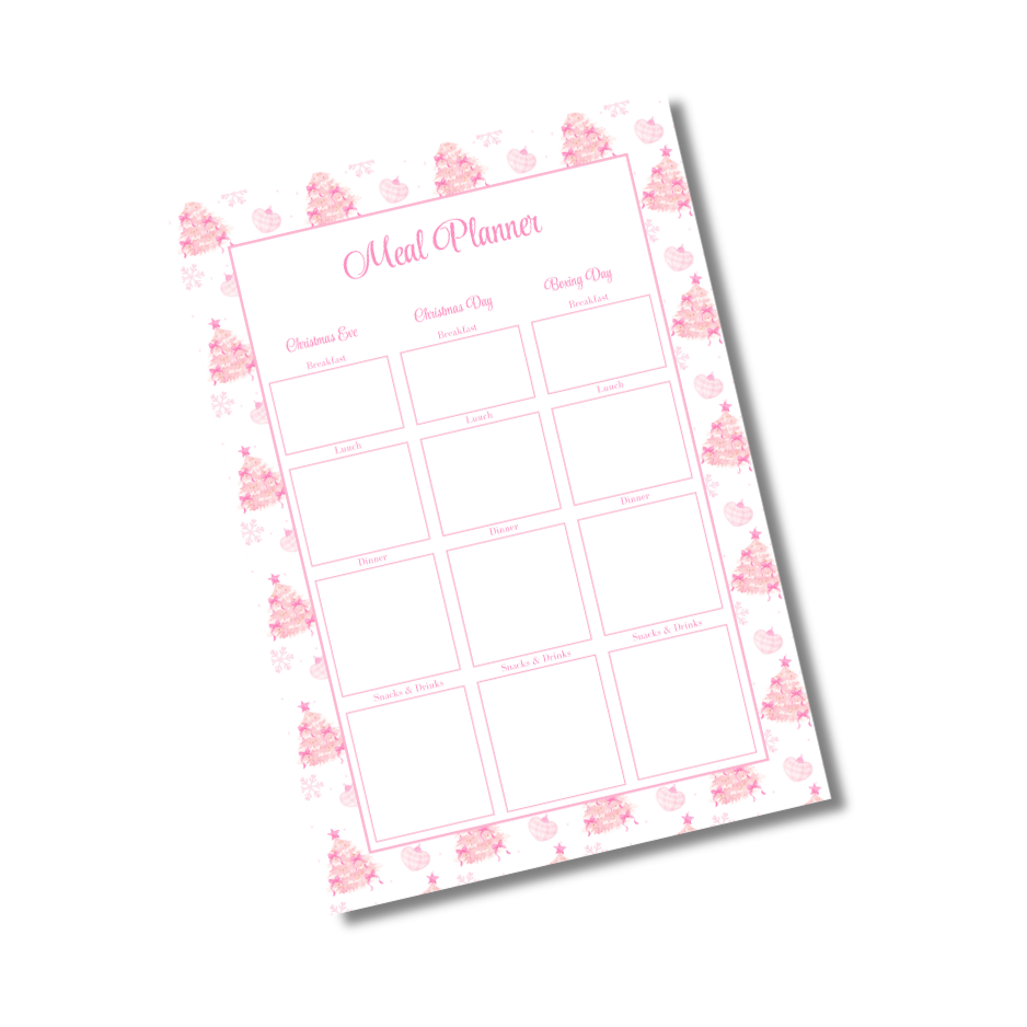 A4 Christmas Planner Refill Page Inserts - Pink Trees