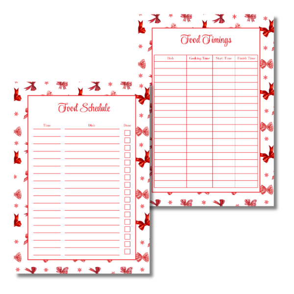A4 Christmas Planner Refill Page Inserts - Red Bows