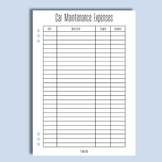 Car Maintenance Expenses - Single Page