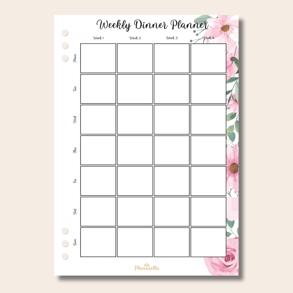 Weekly Dinner Planner - Garden Roses - Set of 20 Page Inserts