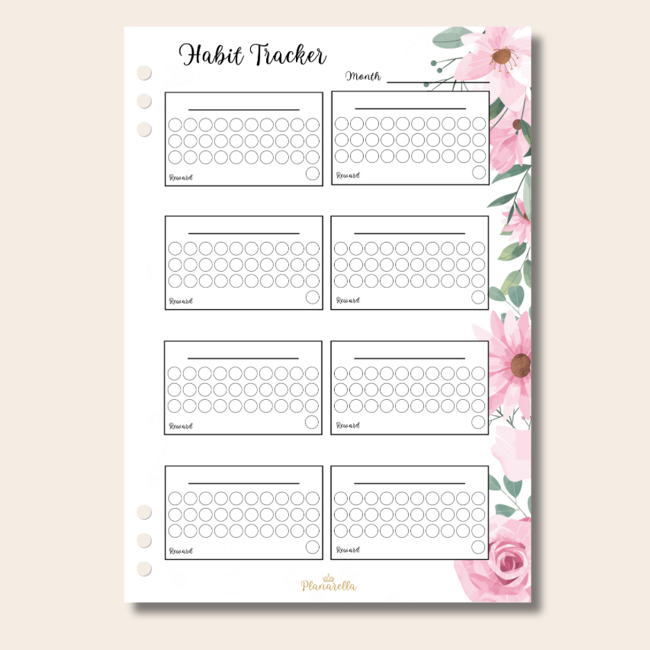 Habit Tracker - Garden Roses - Set of 12 Page Inserts