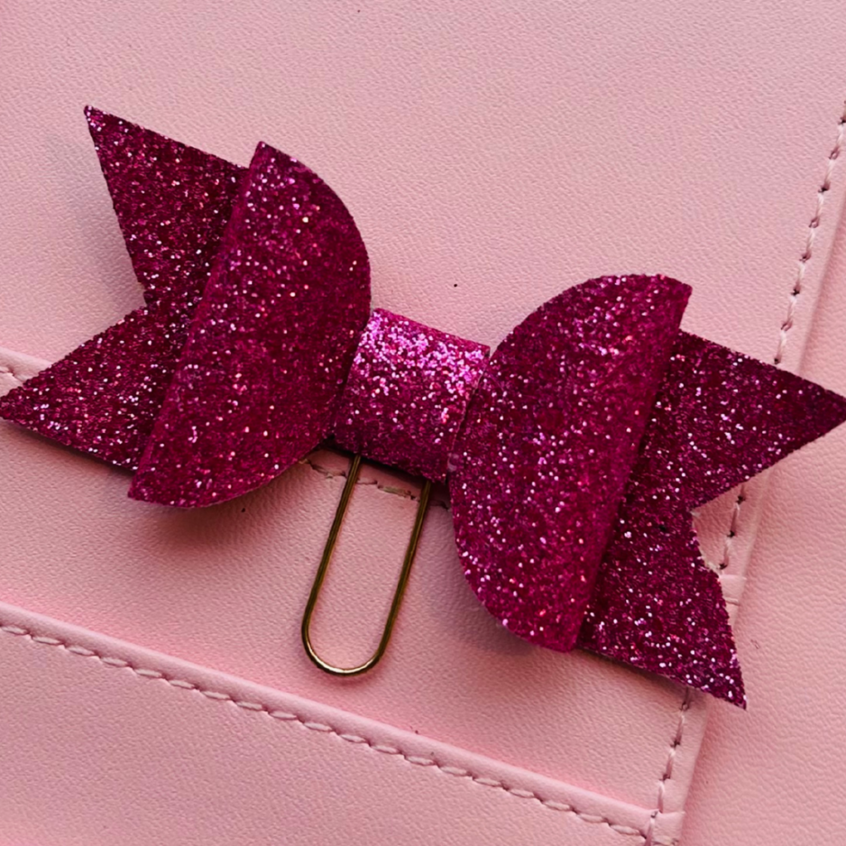 Aurora Pink Glitter Bow Paper Clip