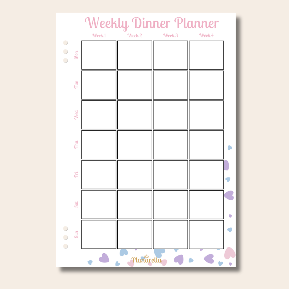 Weekly Dinner Planner - Pastel Passion - Set of 20 Page Inserts