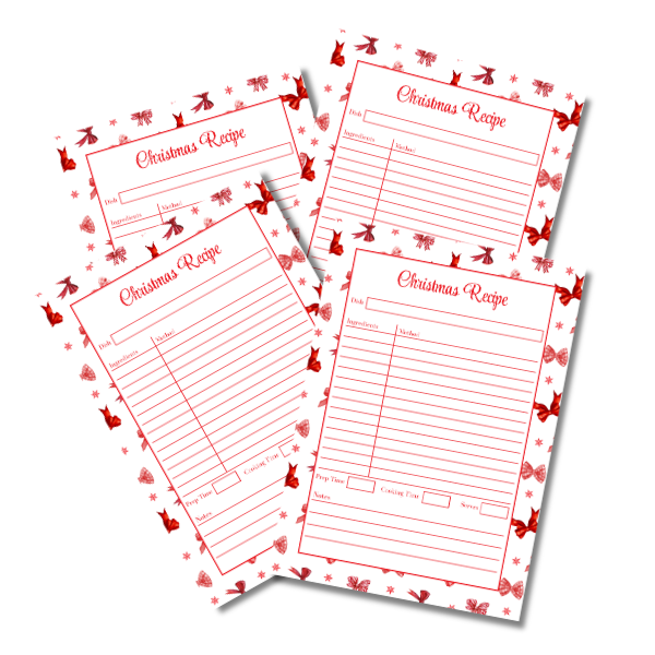 A4 Christmas Planner Refill Page Inserts - Red Bows
