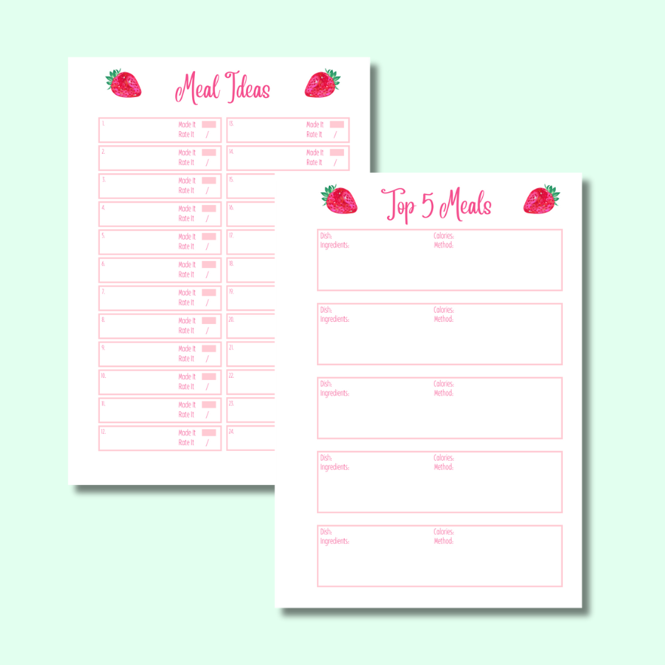 Strawberry Sparkles -Diet Planner - Page Insert Set