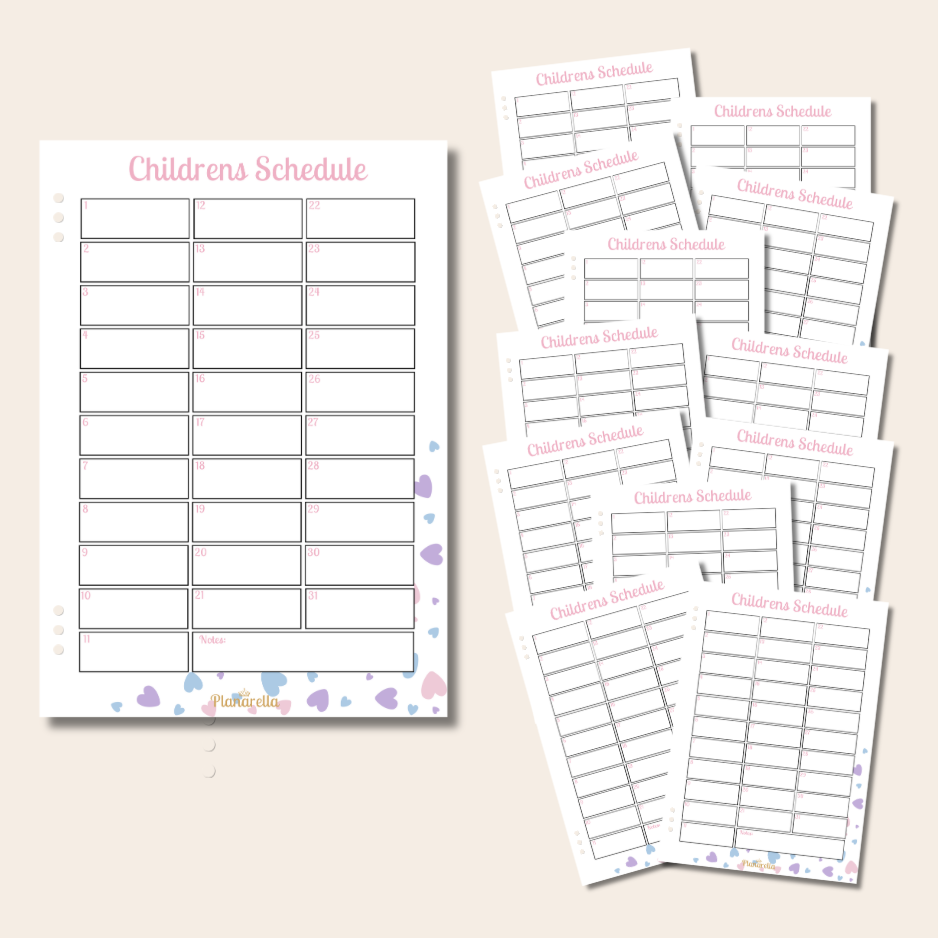 Children’s Schedule - Pastel Passion - Set of 12 Page Inserts