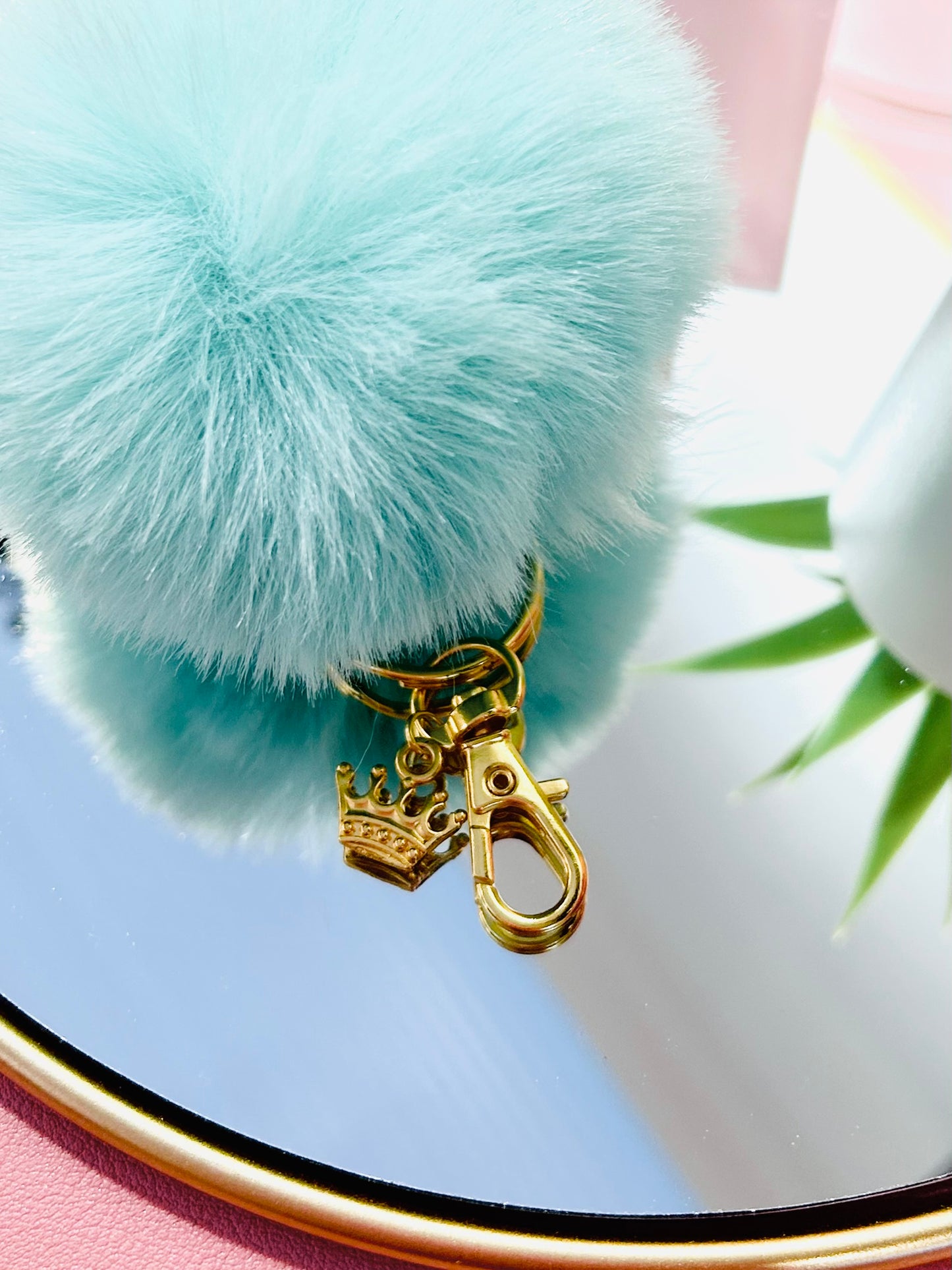 Faux Fur PomPom Key Ring - Jasmine