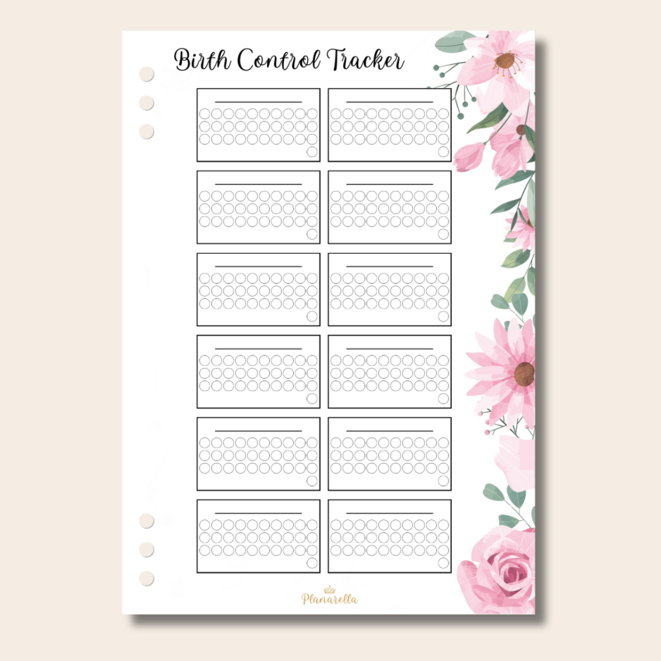 Birth Control Tracker - Garden Roses - Single Page
