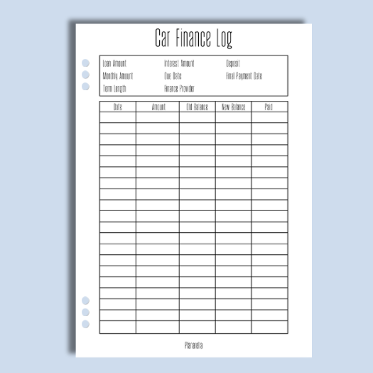 Car Finance Log - Set of 3 page Inserts