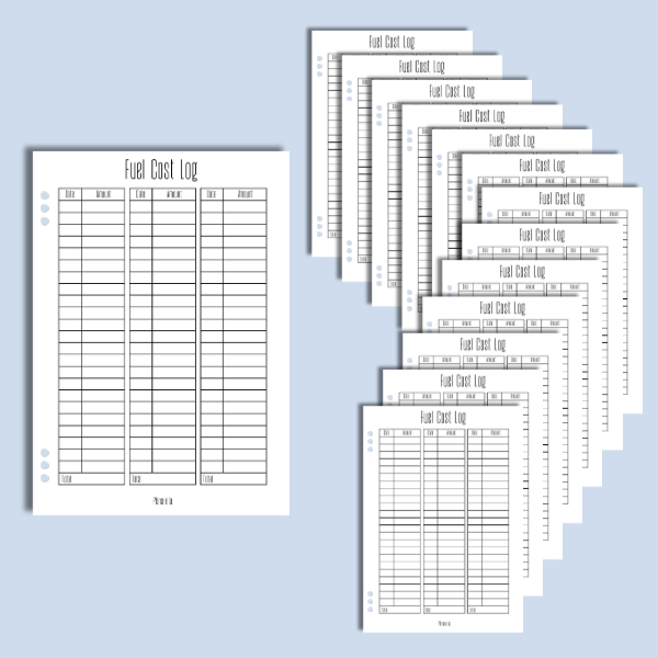 Fuel Cost Log- Set of 20 Page Inserts
