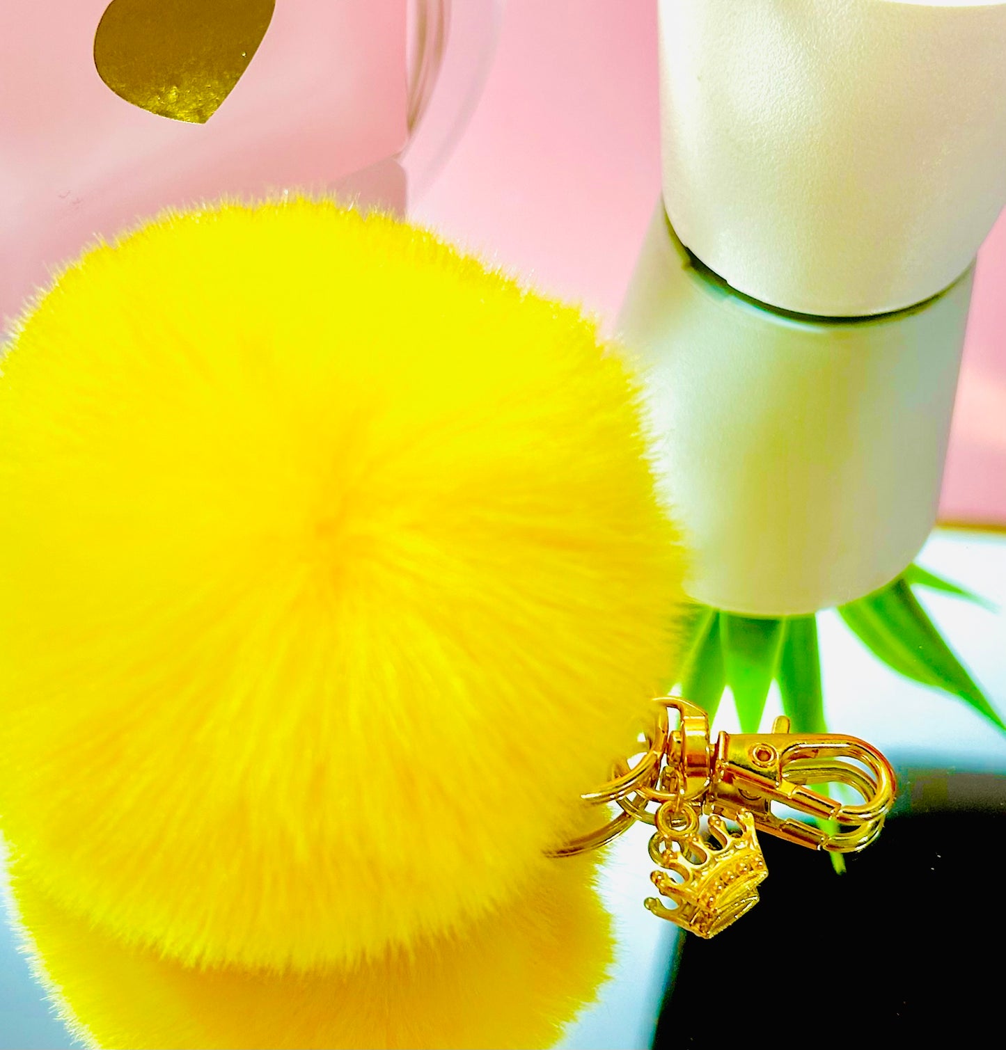 Faux Fur PomPom Key Ring - Shimmering Star