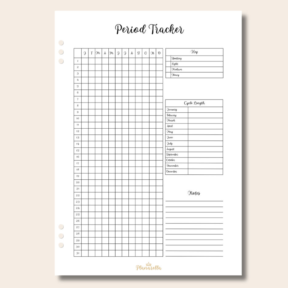 Period Tracker Insert - Single Page