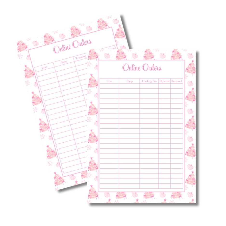 A4 Christmas Planner Refill Page Inserts - Pink Trees
