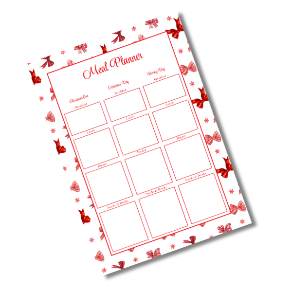 A4 Christmas Planner Refill Page Inserts - Red Bows