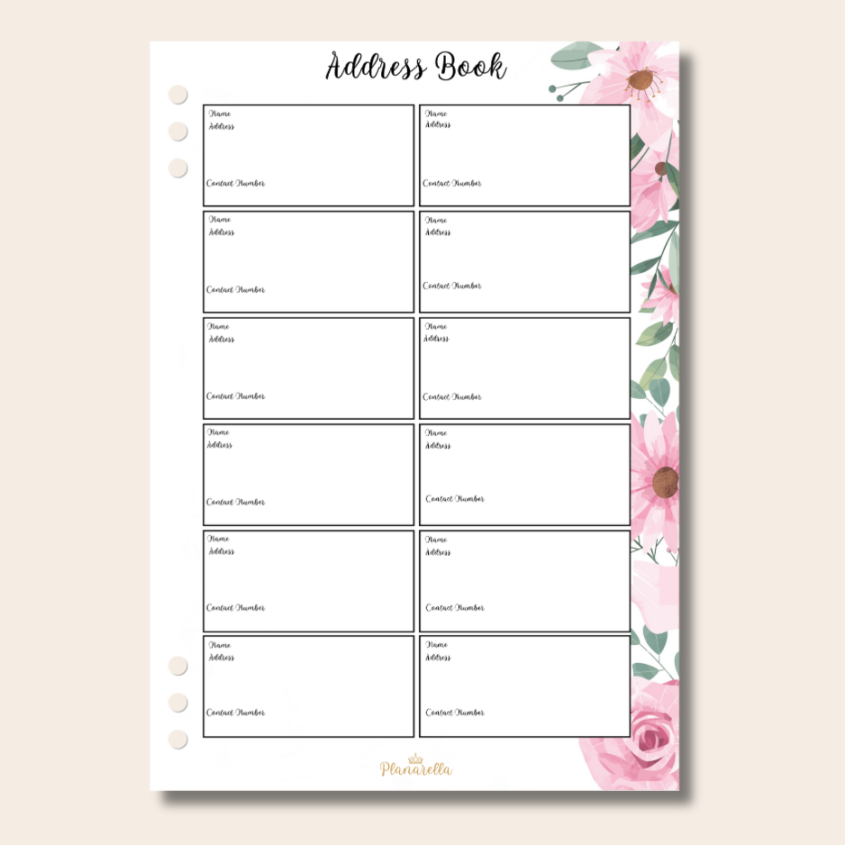 Address Book - Garden Roses - Single Page Insert