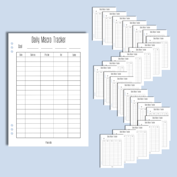Daily Macro Tracker - Set of 31 pages