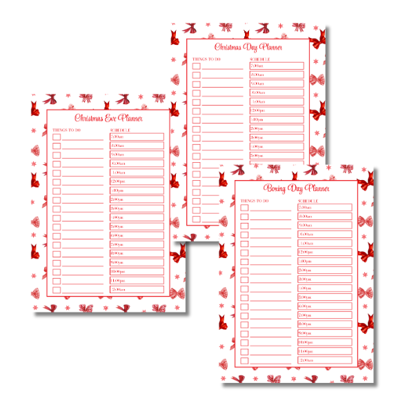 A4 Christmas Planner Refill Page Inserts - Red Bows