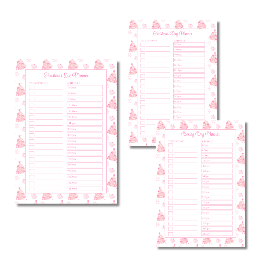 A4 Christmas Planner Refill Page Inserts - Pink Trees