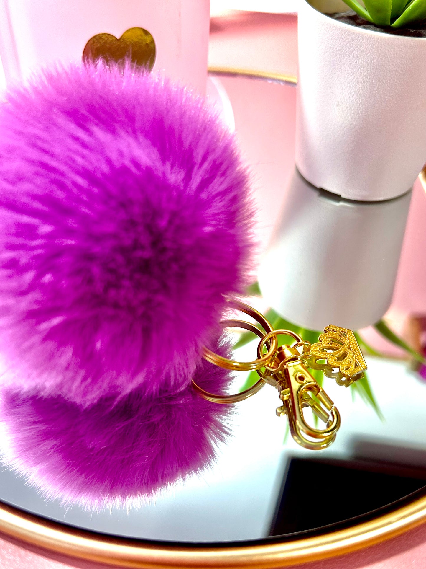 Faux Fur PomPom Key Ring - Spell Book