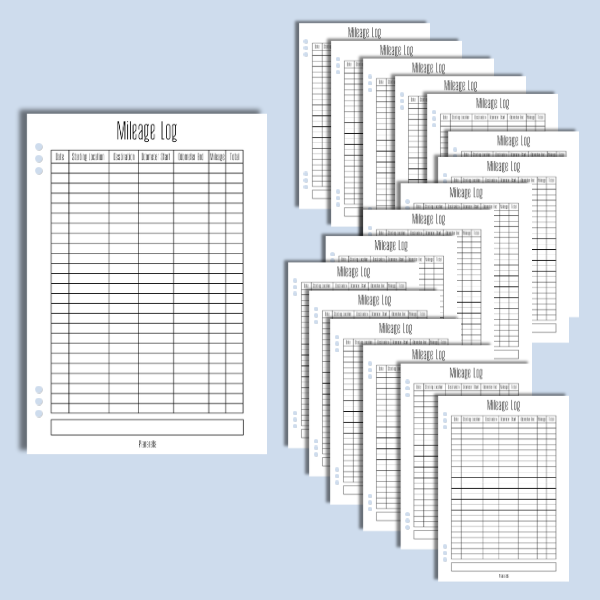 Mileage Log - Set of 20 Page Inserts