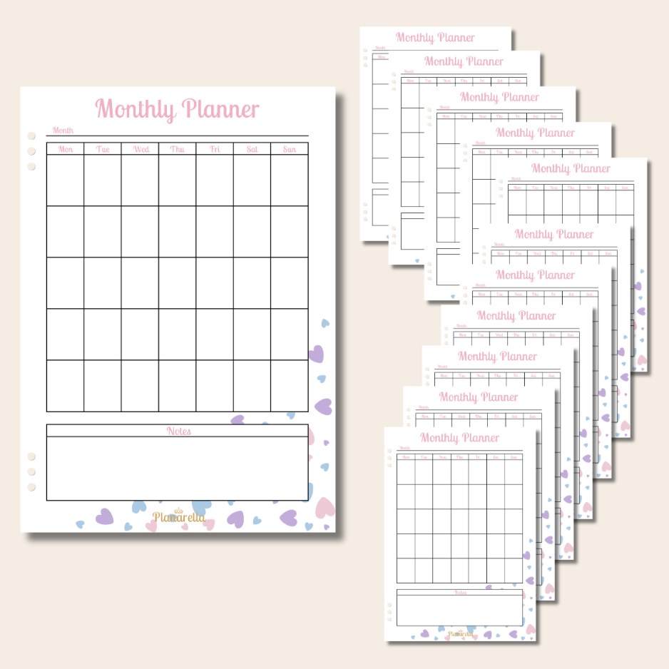 Monthly Planner - Pastel Passion - Set of 12 Page Inserts
