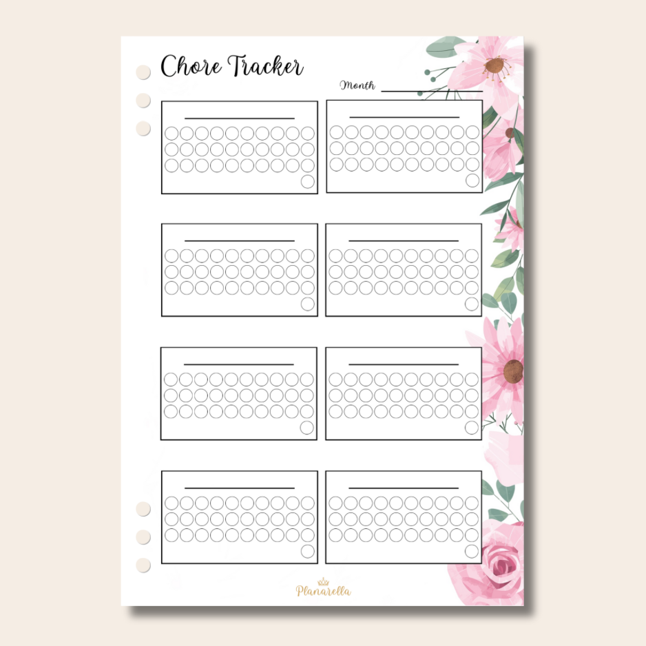 Chore Tracker - Garden Roses - Set of 12 Pages