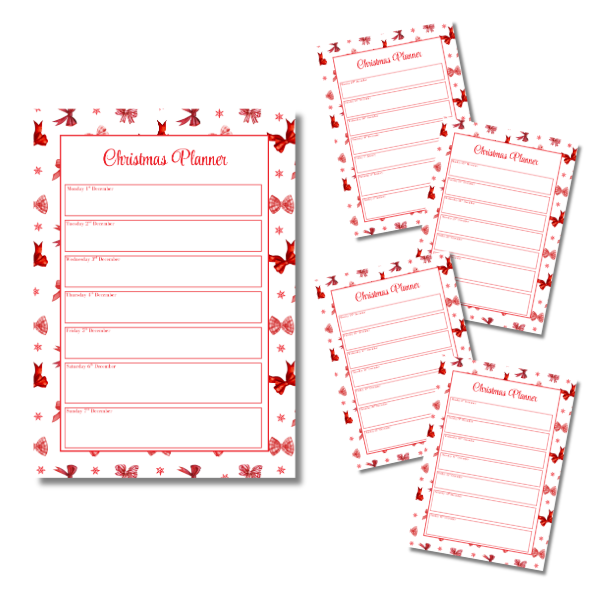 A4 Christmas Planner Refill Page Inserts - Red Bows