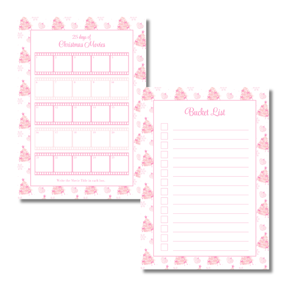 A4 Christmas Planner Refill Page Inserts - Pink Trees