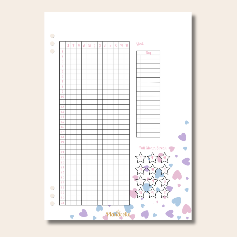 Blank Yearly Grid Tracker - Pastel Passion - Single Page
