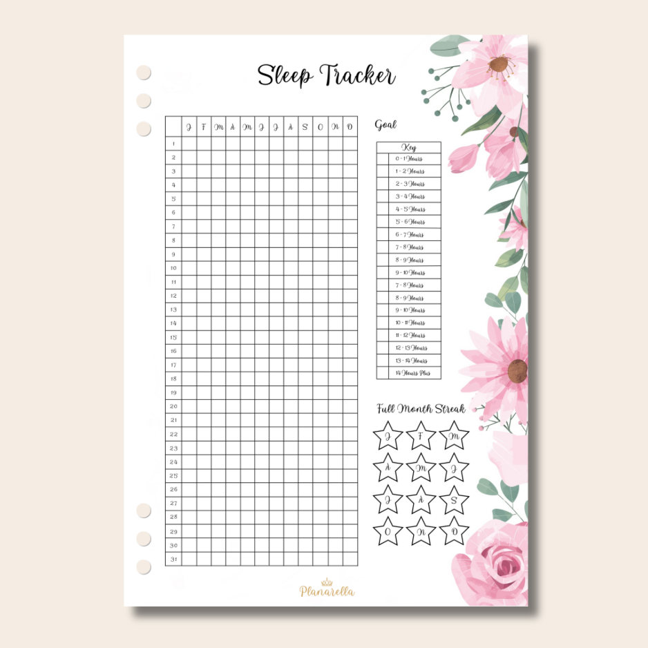 Sleep Tracker - Garden Roses - Single Page