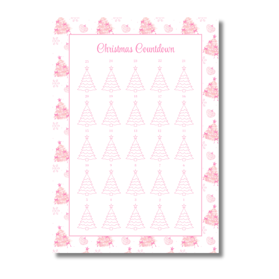 A4 Christmas Planner Refill Page Inserts - Pink Trees