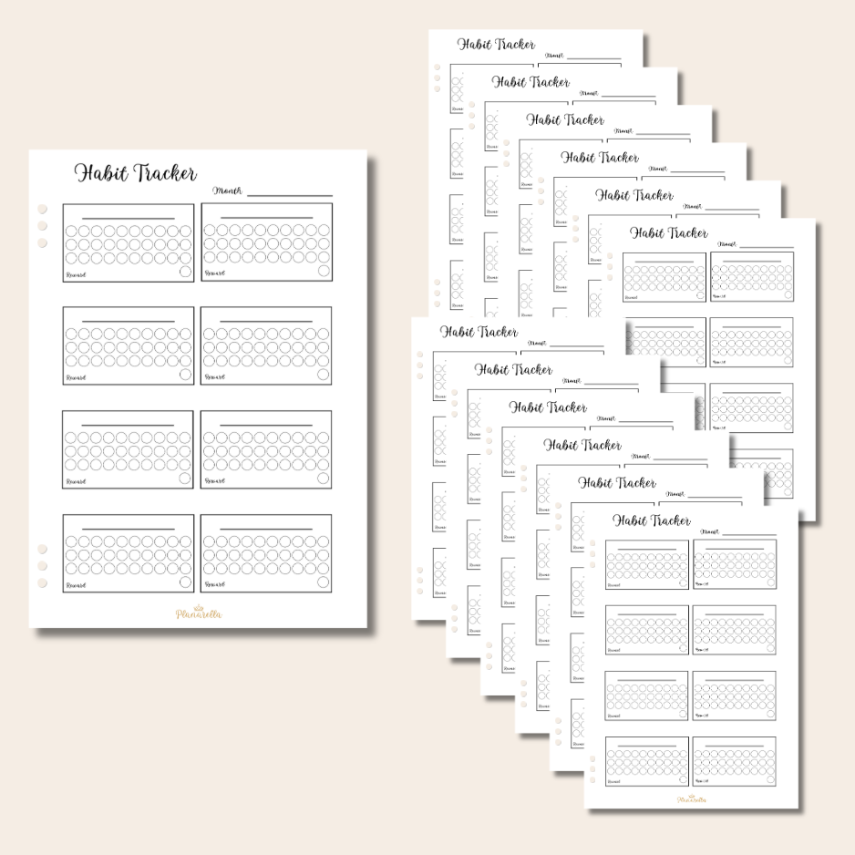 Habit Tracker Inserts - 12 Page Set - Covers 1 Year