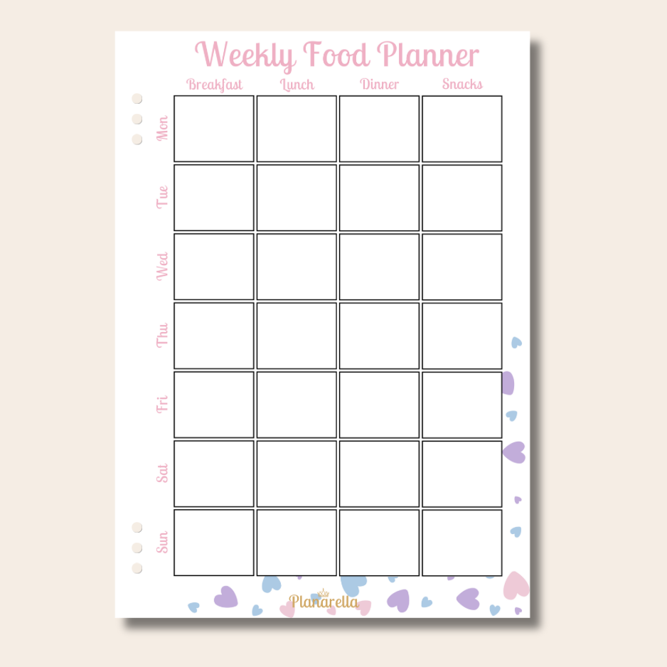 Weekly Food Planner - Pastel Passion - Set of 20 Page Inserts