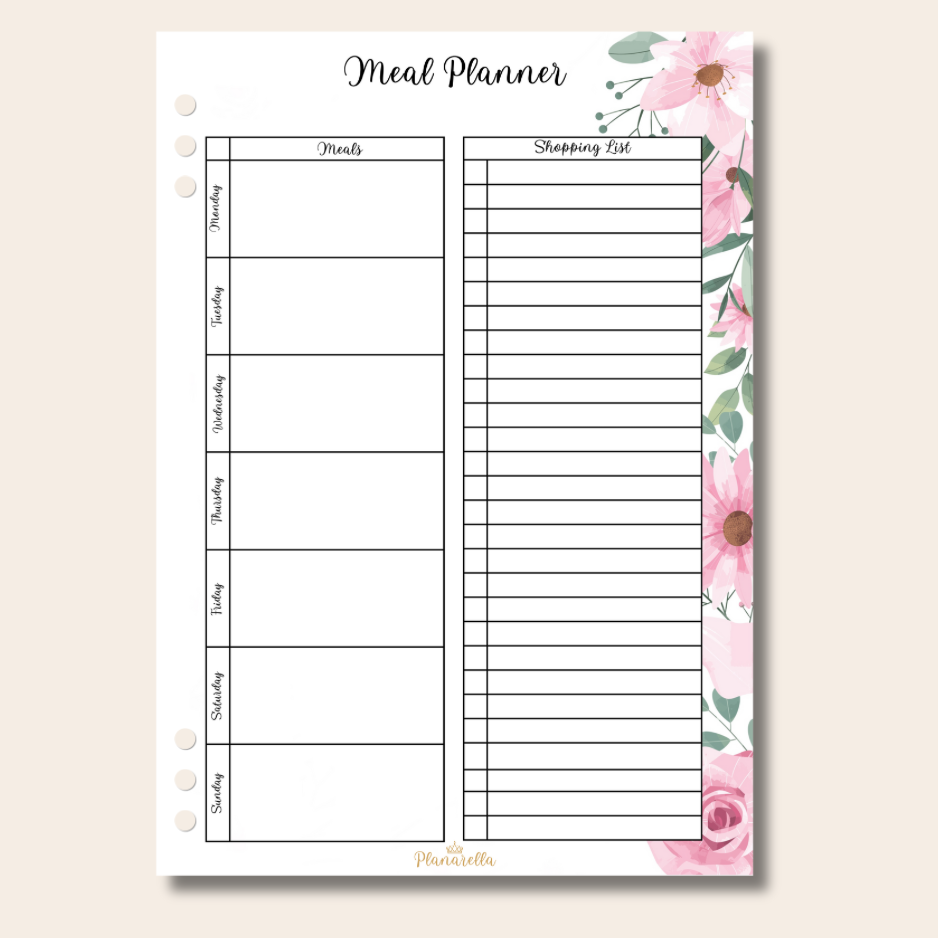 Meal Planner - Garden Roses - Set of 20 Page Inserts