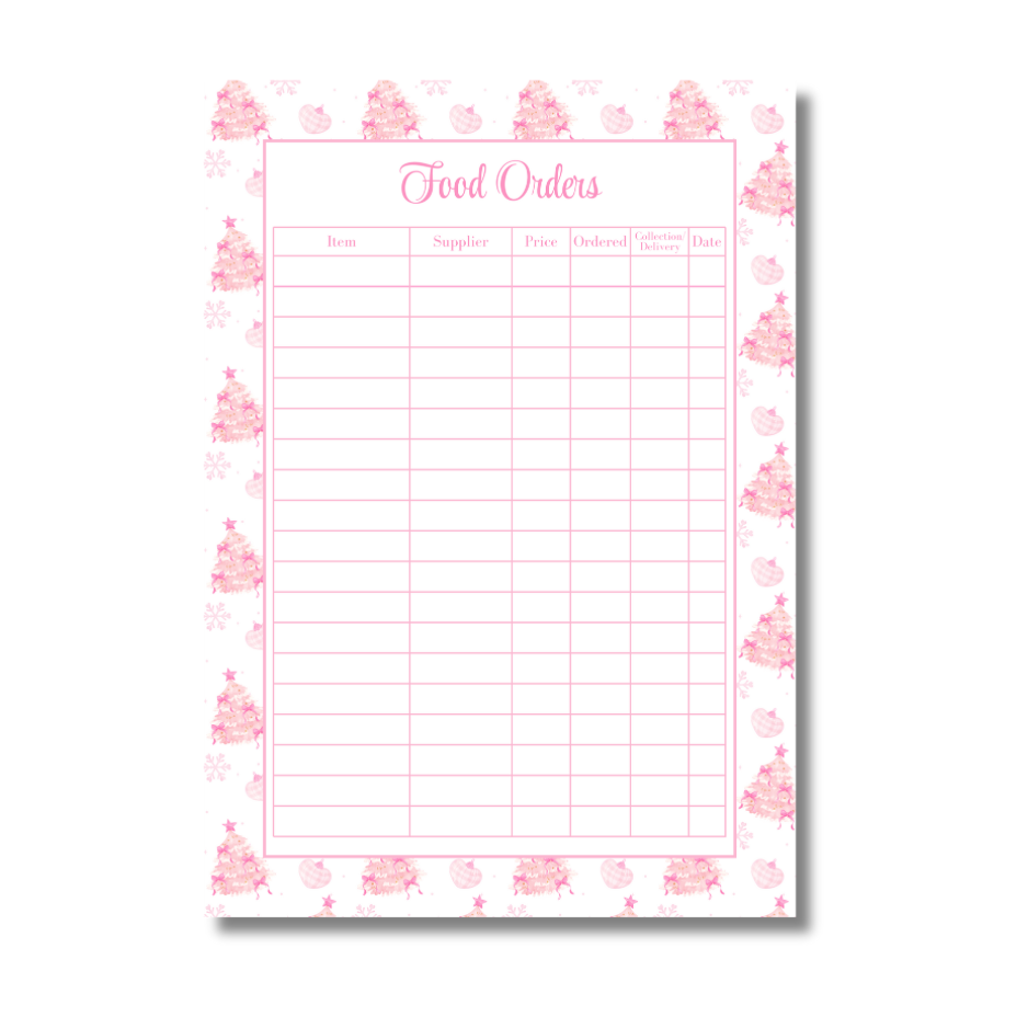 A4 Christmas Planner Refill Page Inserts - Pink Trees