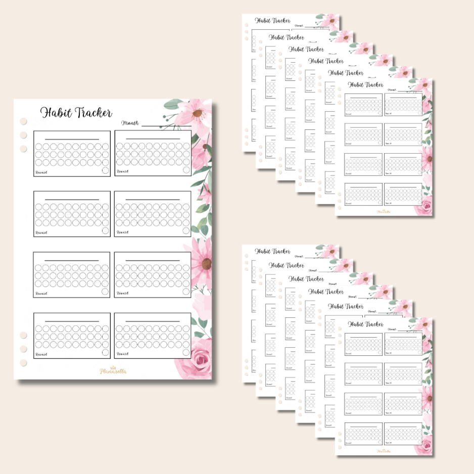 Habit Tracker - Garden Roses - Set of 12 Page Inserts
