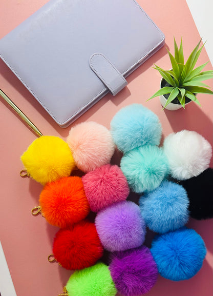 Faux Fur PomPom Key Ring - Ice Queen